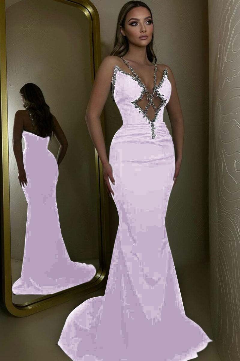Spaghetti Strap Sleeveless Long Mermaid Prom Dress With Beading
