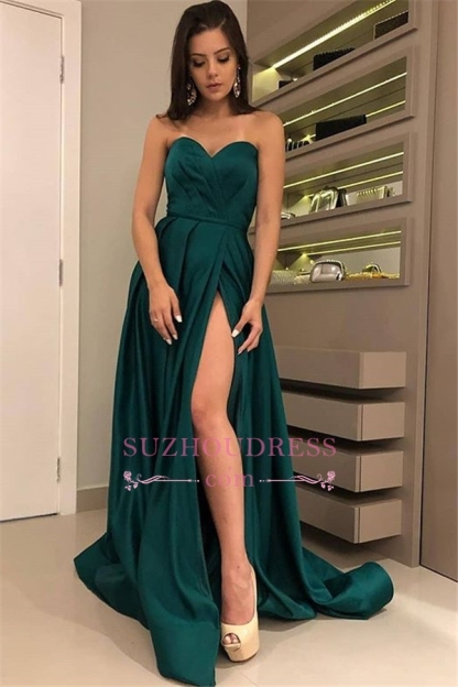 Bmbridal Dark Green Long Prom Dress With Slit Elegant Evening Gowns