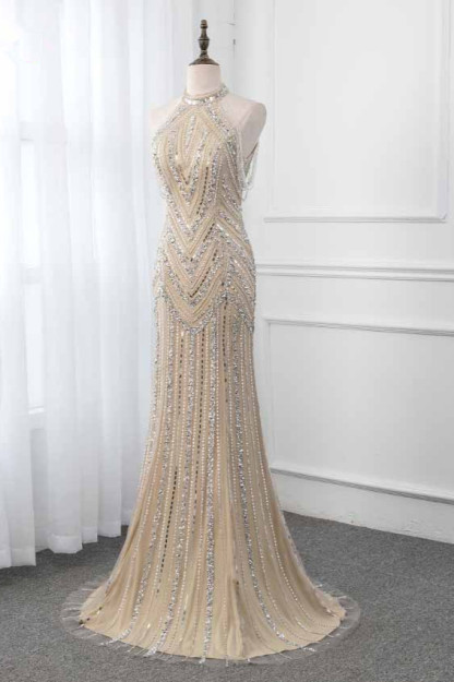 BMbridal Gorgeous High-Neck Sleeveless Mermaid Prom Dresses with Rhinestoes Online