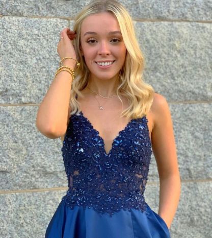 Bmbridal Spaghetti-Straps Slit Prom Dress Long With Lace Appliques