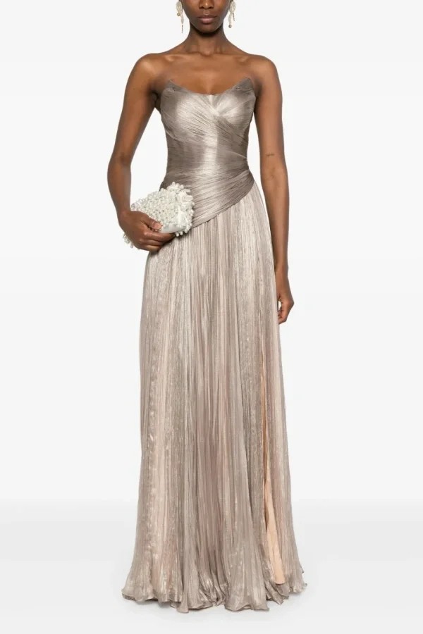 Chic Strapless Sleeveless Long Prom Dress With Ruffles Pleated