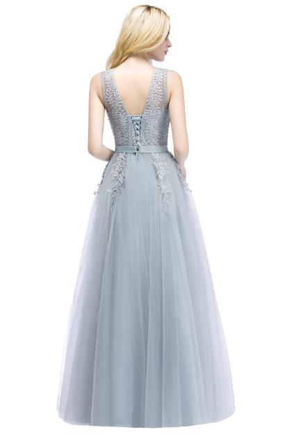 BMbridal Stylish V-neck Tulle Lace Long Evening Dress