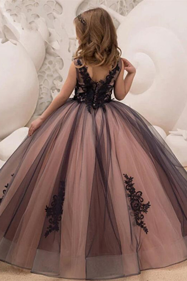BMbridal Black Lace Princess Ball Gown Flower Girl Dress-BMbridal