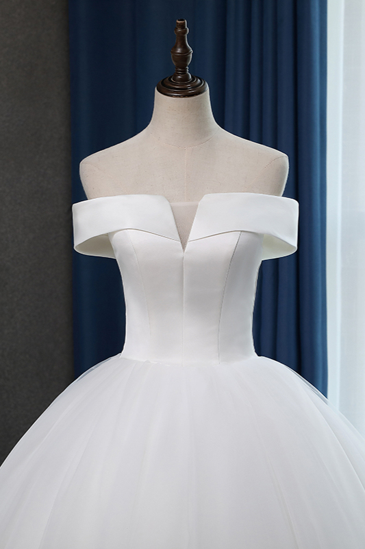 BMbridal Glamorous Off-the-shoulder A-line Tulle Wedding Dresses White Ruffles Bridal Gowns On Sale
