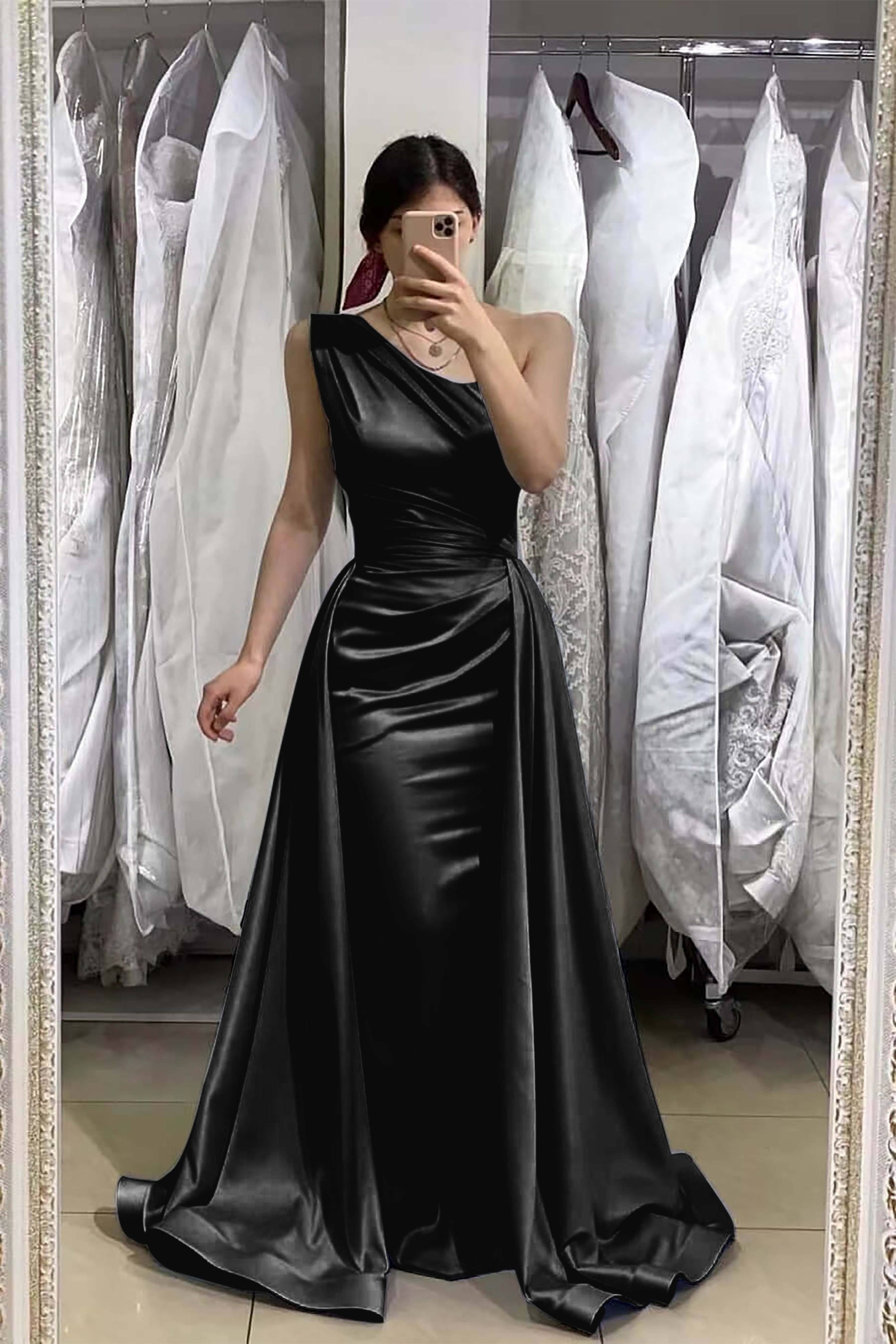 Light Blue Sleeveless Mermaid One Shoulder Long Prom Dress With Detachable Skirt