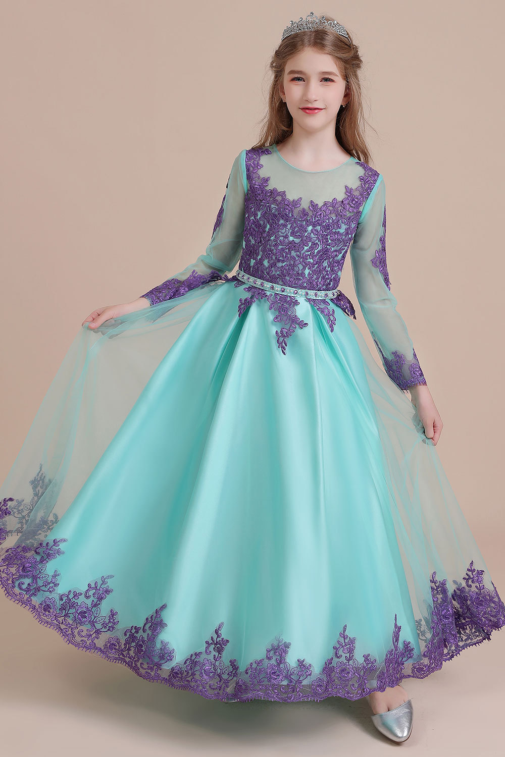BMbridal A-Line Chic Long Sleeve Appliques Flower Girl Dress Online-BMbridal