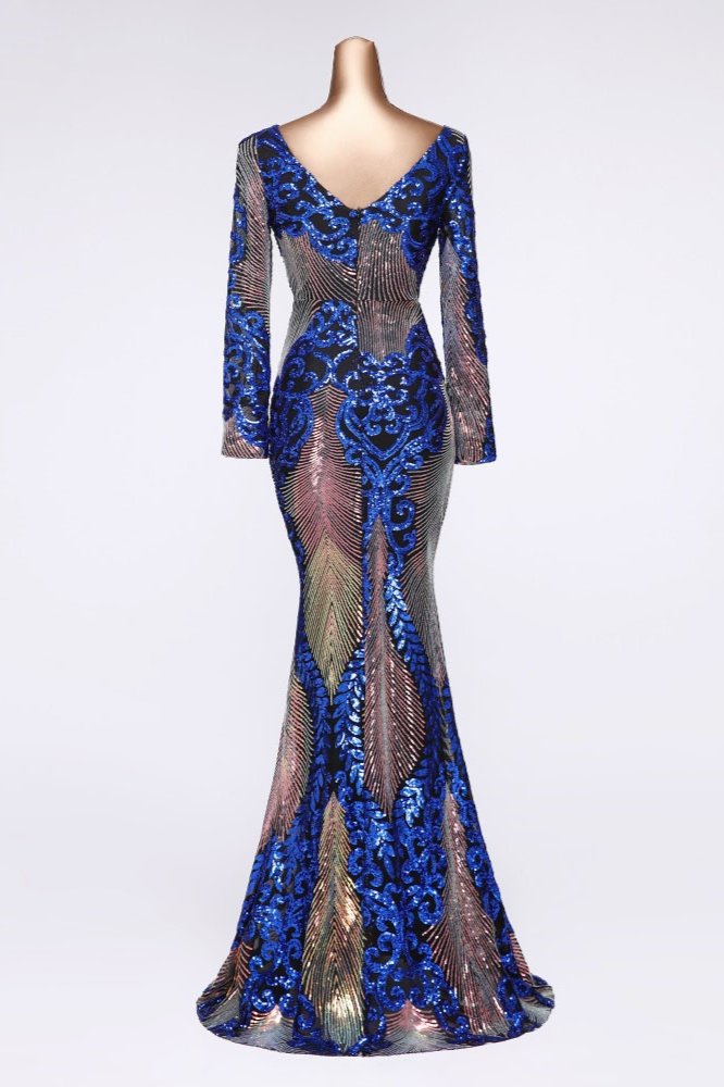 BMbridal Sparkly Sequined V-Neck Mermaid Long Prom Dresses with Long Sleeves Online