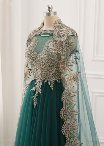 BMbridal Elegant Tulle Jewel Beading Appliques Prom Dresses with Ruffles Online