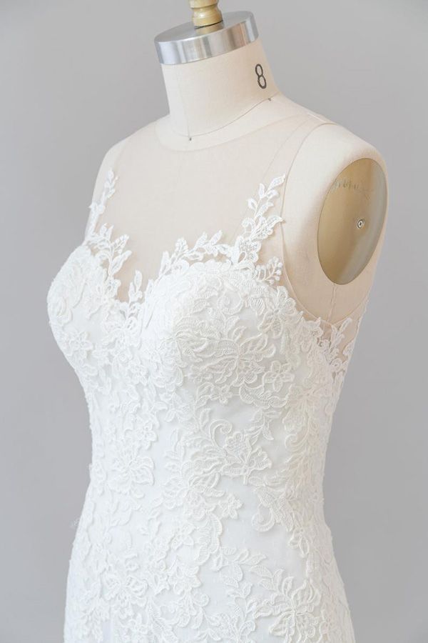 BMbridal Graceful Illusion Appliques Mermaid Wedding Dress On Sale-BMbridal