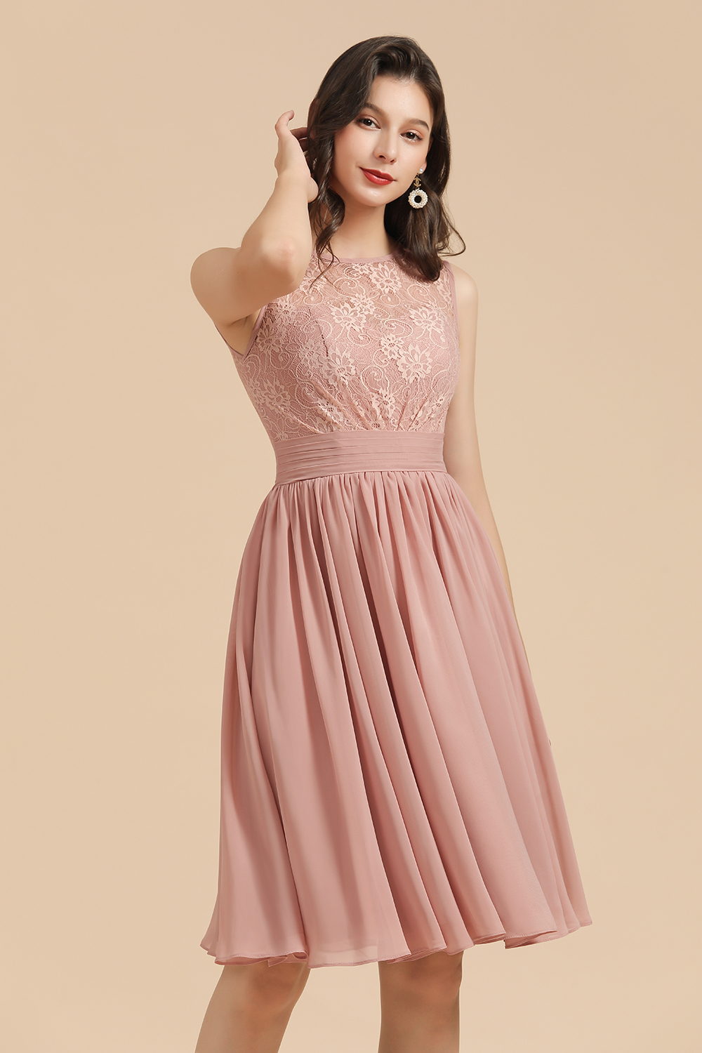 BMbridal Short Lace Dusty Rose Junior Bridesmaid Dress-BMbridal