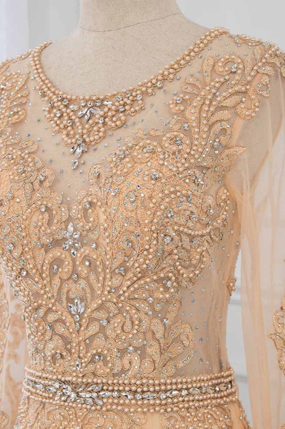 BMbridal Luxury Jewel Long Sleeves Mermaid Prom Dresses with Rhinestone Appliques Online