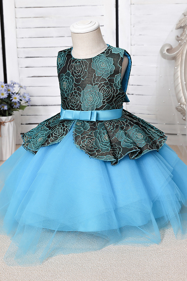 BMbridal Blue Mix Black Lace Flower Girl Dress-BMbridal