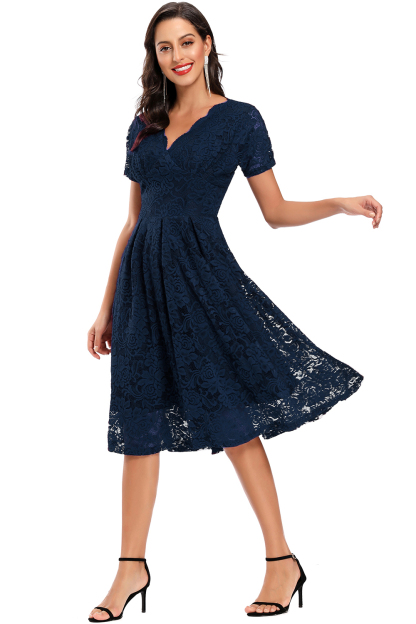 BMbridal Lace Short Sleeve V-Neck Mini Party Dress