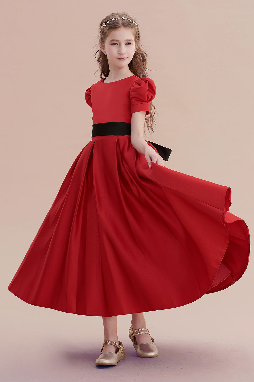 BMbridal A-Line Awesome Short Sleeve Satin Flower Girl Dress Online-BMbridal