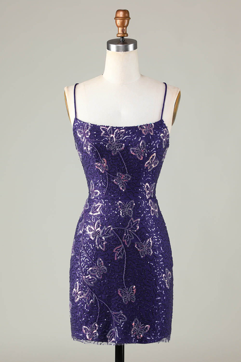 Sparkly Purple Butterflies Tight Beaded Sequins Short Homecoming Dress-BMbridal