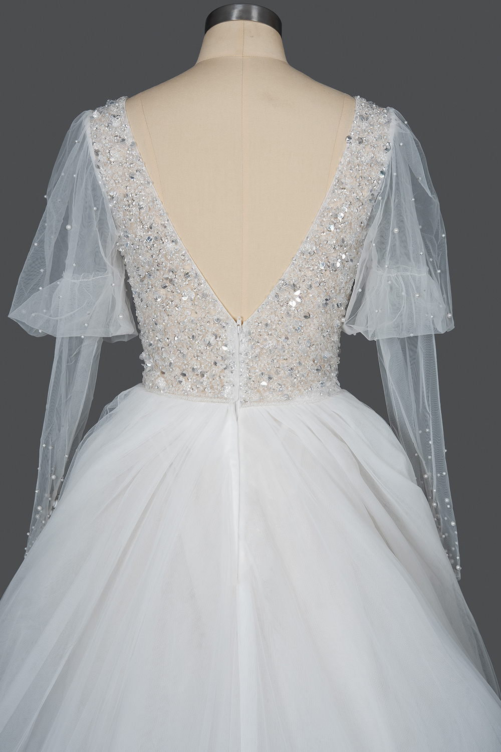 Bmbridal Sheer Long Sleeves Ball Gown Wedding Dress Tulle With Beads-BMbridal