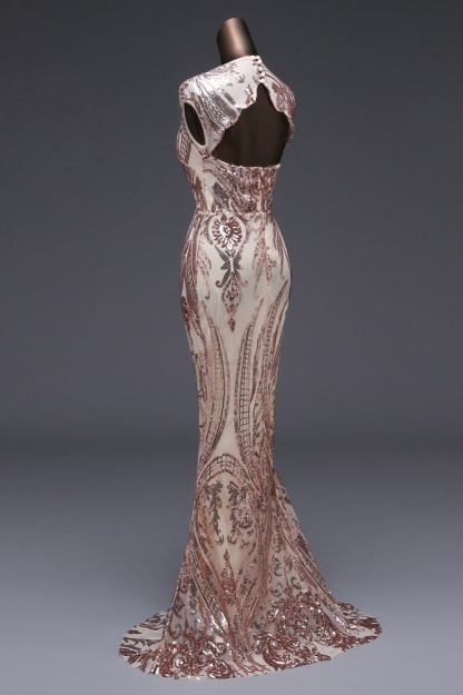 BMbridal Elegant Sequined Jewel Sleeveless Mermaid Prom Dresses with Beadings
