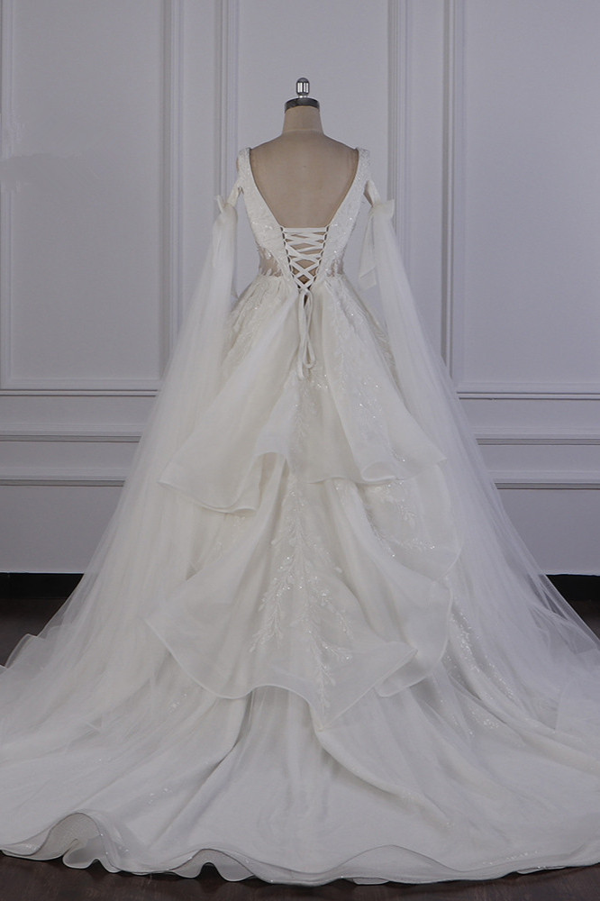 BMbridal Luxury V-Neck Beadings Wedding Dress Tulle Sleeveless Sequined Bridal Gowns On Sale-BMbridal