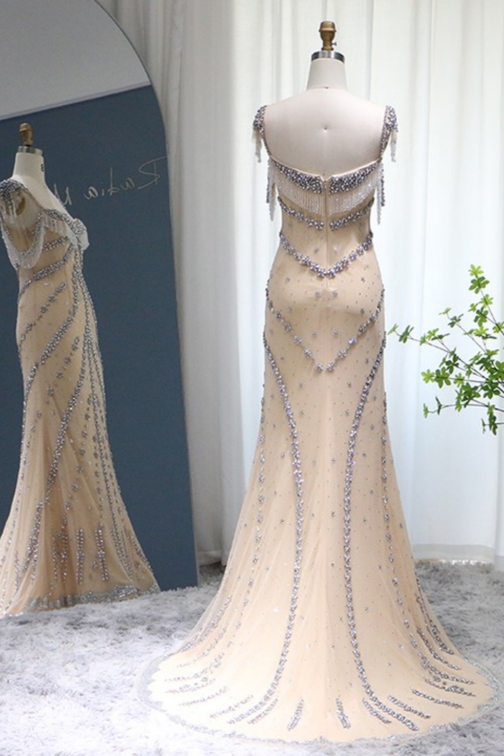 Bmbridal Floor-Length Square Sleeveless A-Line Prom Dresses with Beadings