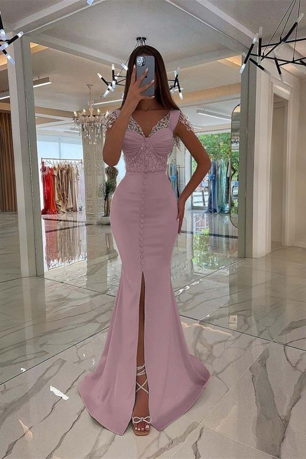 Amazing Mint Green Cap Sleeves Prom Dress Long Front Slit With Buttons Beads