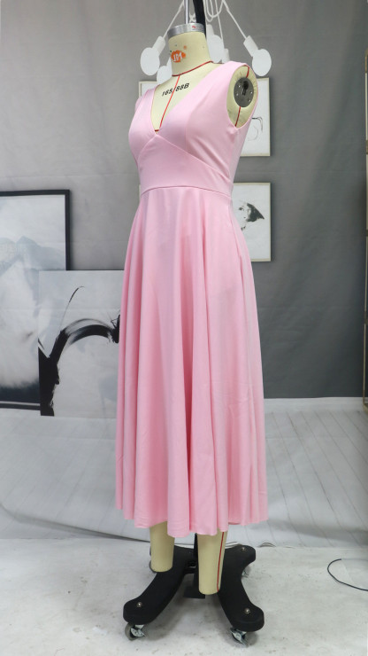 BMbirdal Pink Sleeveless Prom Dress Long Tea-Length With Pockets