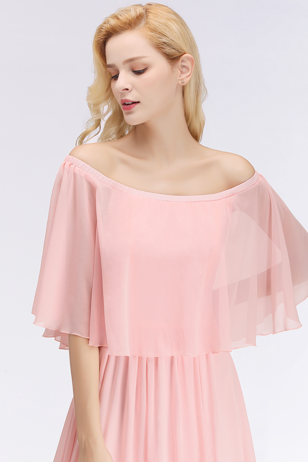 BMbridal Affordable Flounced Crinkle Halter Bridesmaid Dresses Modest Pink Chiffon Wedding Party Dress-BMbridal