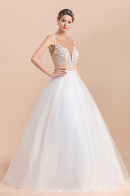 BMbridal Gorgeous Tulle Lace V-Neck Sleeveless Wedding Dress Online