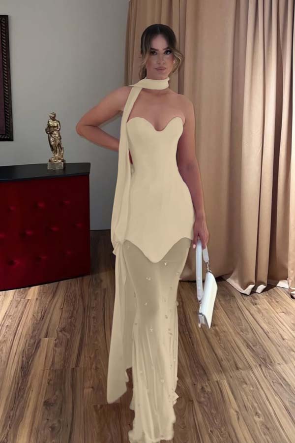 Strapless Sweetheart Sleeveless Long Mermaid Prom Dress With Beading