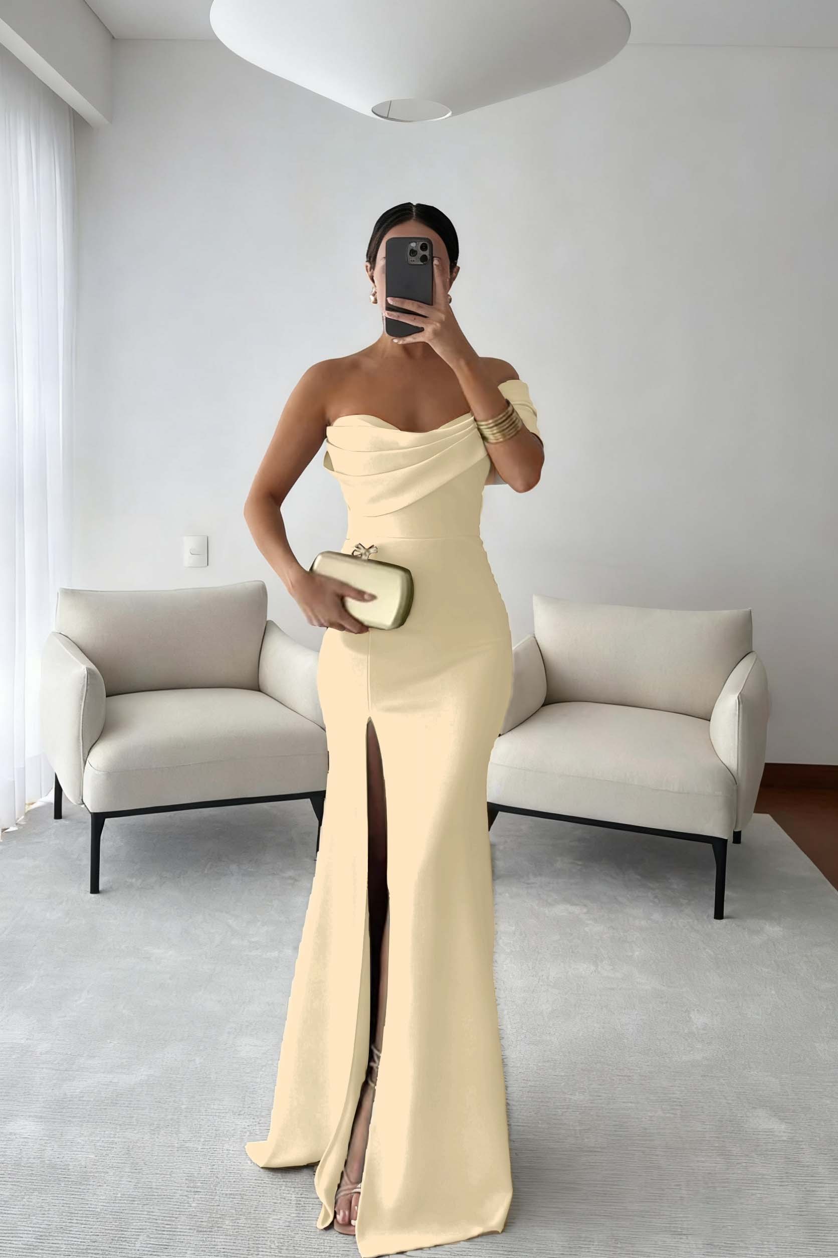 One Shoulder Sleeveless Long Mermaid Prom Dress With Split Pleated