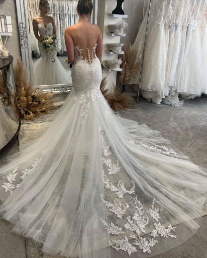 Fabulous Floor Length Sweetheart Sleeveless Mermaid Wedding Dress with Lace-BMbridal.com