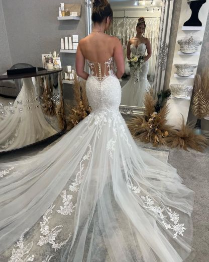 Fabulous Floor Length Sweetheart Sleeveless Mermaid Wedding Dress with Lace-BMbridal.com