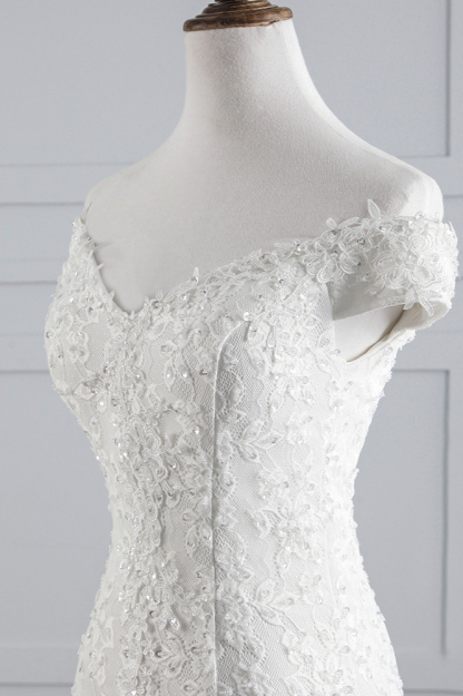 BMbridal Elegant Lace Off-the-Shoulder White Mermaid Wedding Dresses Affordable Online