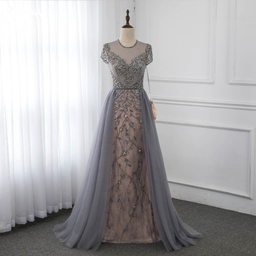 BMbridal Stylish Jewel Appliques Short Sleeves Prom Dresses with Rhinestone Online