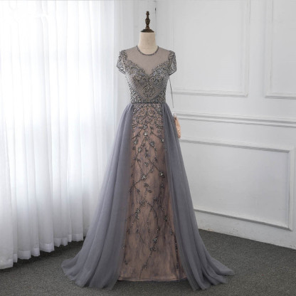 BMbridal Stylish Jewel Appliques Short Sleeves Prom Dresses with Rhinestone Online