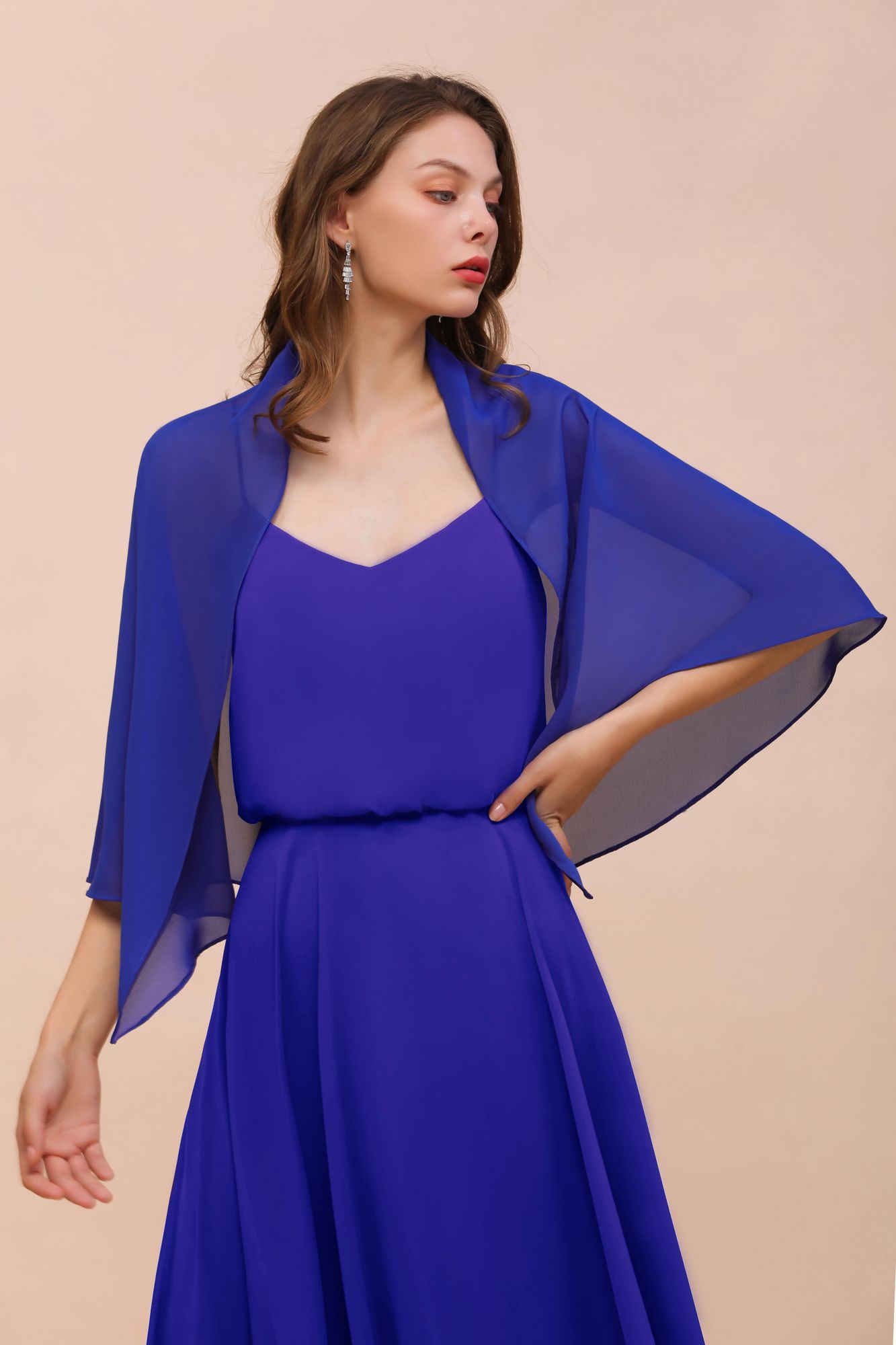 BMbridal Royal Blue Chiffon Special Occasions Wraps-BMbridal