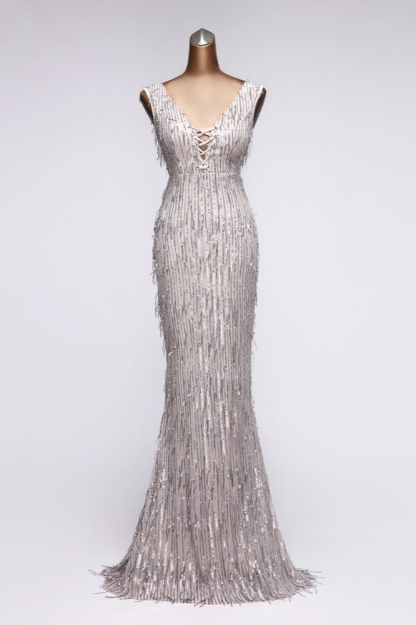 BMbridal Stylish V-Neck Sequined Mermaid Prom Dresses with Strings Online