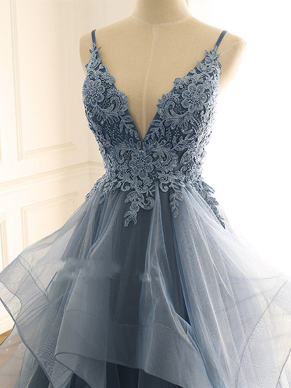 BMbridal Chic Tulle Spaghetti Straps V-Neck Prom Dresses with Appliques Online