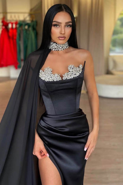Gorgeous Sweetheart Black Prom Dress Slit Long With Crystals