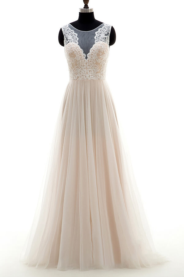 BMbridal Lace Tulle A-line Floor Length Wedding Dress On Sale-BMbridal