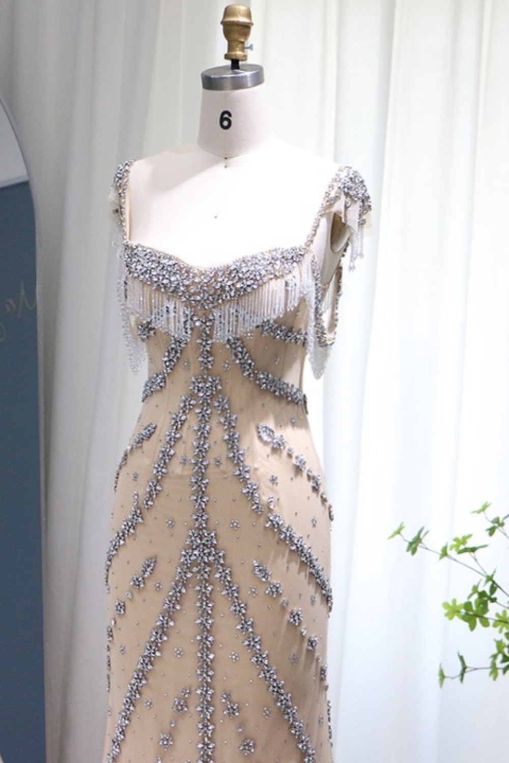 Bmbridal Floor-Length Square Sleeveless A-Line Prom Dresses with Beadings