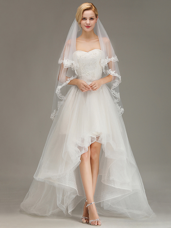 BMbridal Two Layers Lace Edge Wedding Veil with Comb Soft Tulle Bridal Veil-BMbridal