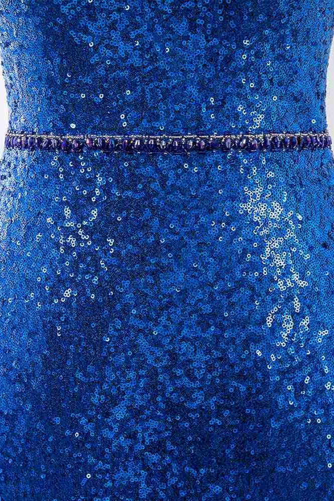 BMbridal Sparkly Sequined Halter Sleeveless Royal Blue Prom Dresses with Beadings
