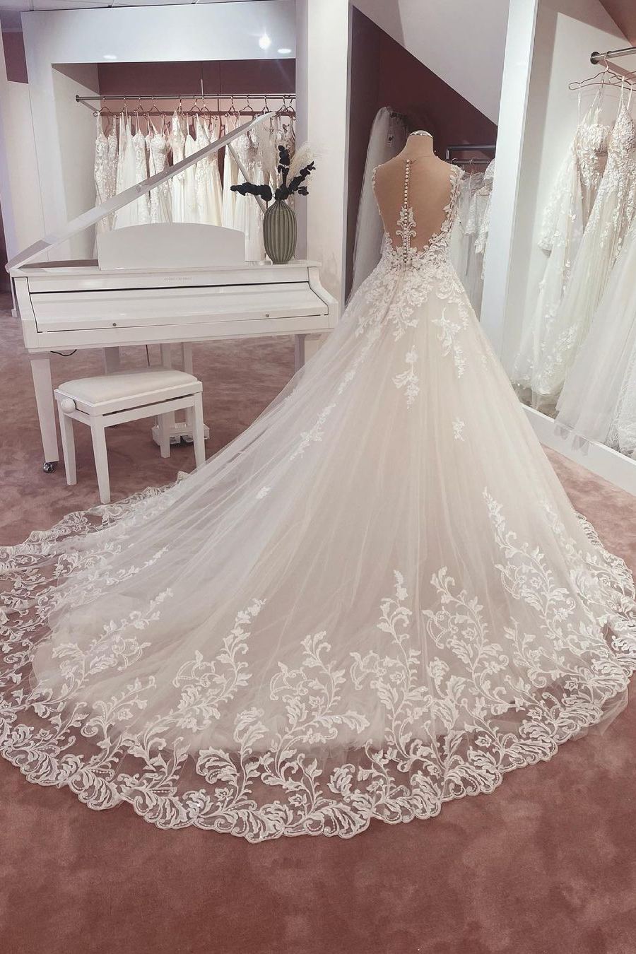 BMbridal Lace Cap Sleeve Wedding Dress Princess Bridal Gown-BMbridal