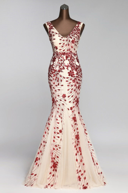 BMbridal Gorgeous V-Neck Sleeveless Mermaid Prom Dresses with Sequins