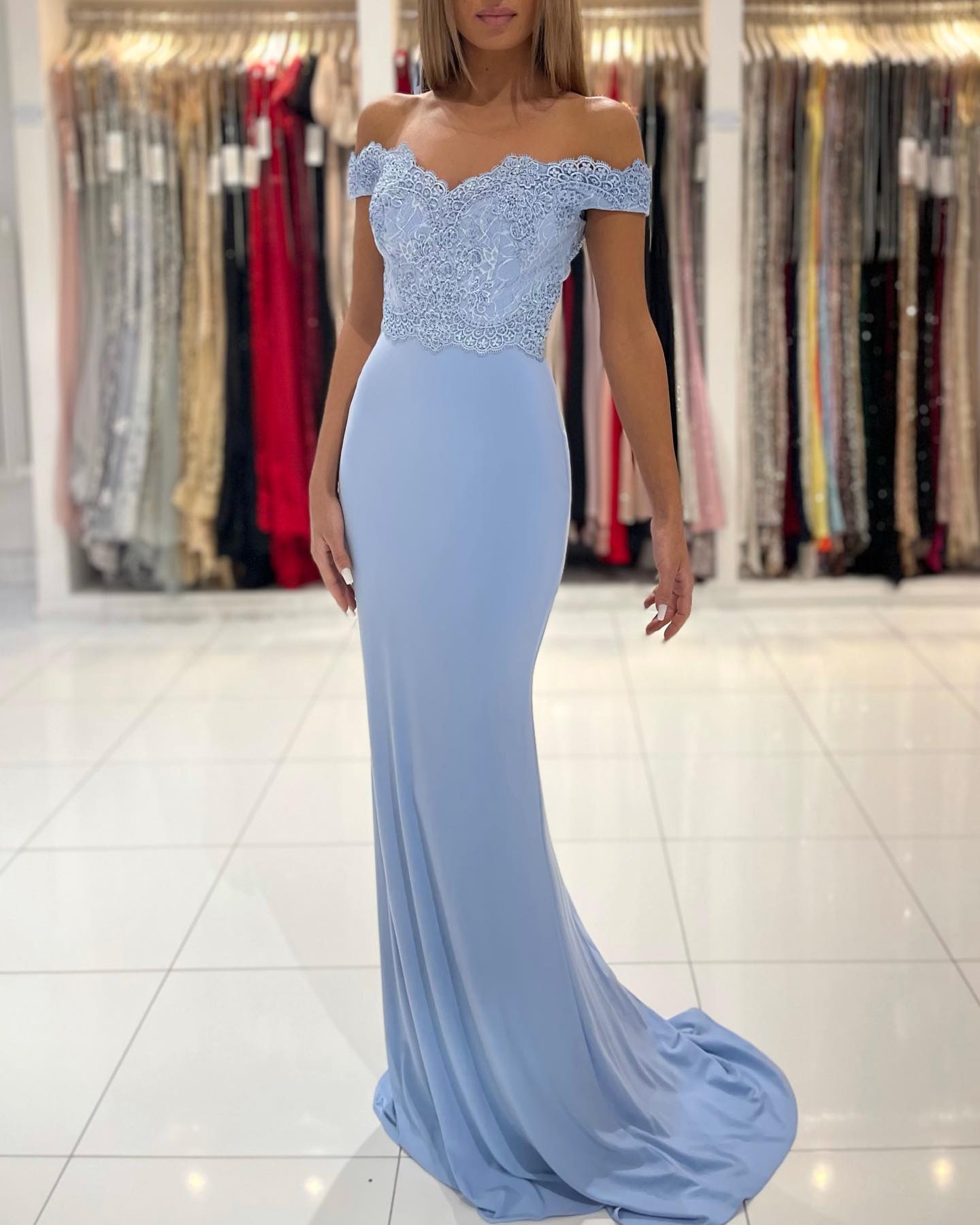BMbridal Off-the-Shoulder Mermaid Prom Dress Long With Appliques