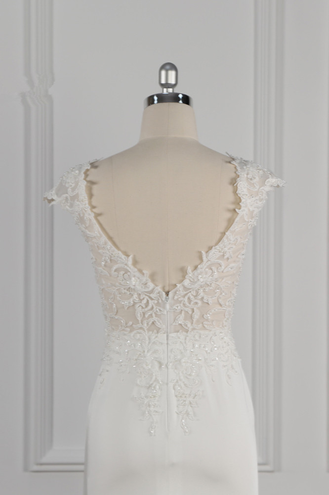 BMbridal Elegant V-neck Chiffon Lace Wedding Dress Beadings Appliques Mermaid Bridal Gowns Online-BMbridal