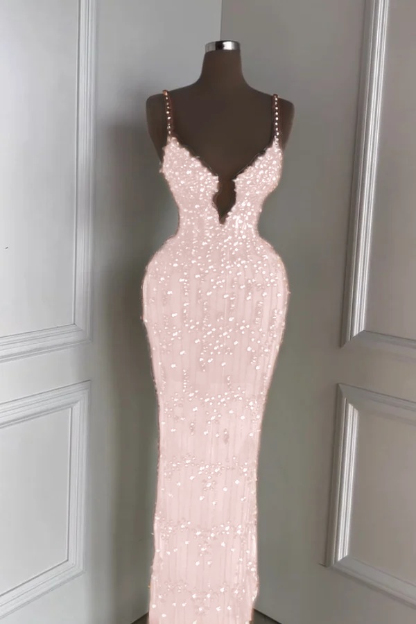 Spaghetti Strap Sleeveless Long Mermaid Prom Dress With Beading