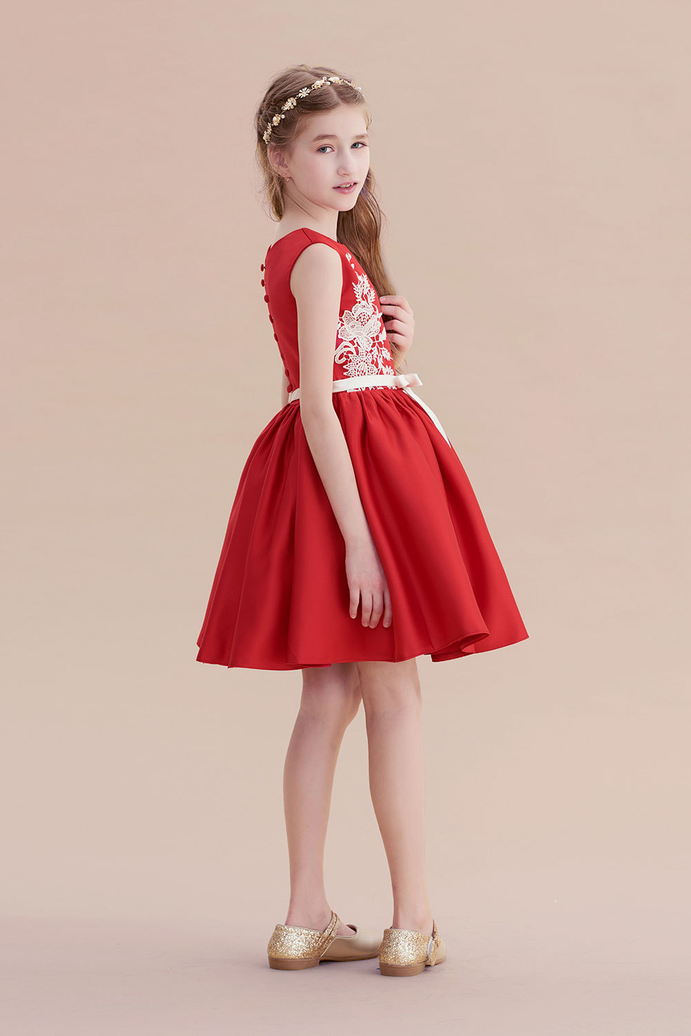 BMbridal A-Line Affordable Appliques Satin Flower Girl Dress Online-BMbridal