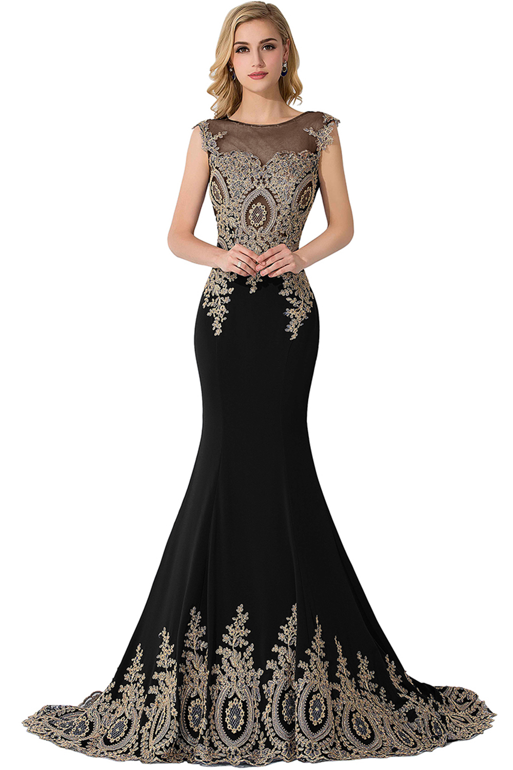 BMbridal Mermaid Court Train Chiffon Evening Dress with Appliques