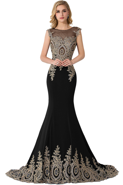 BMbridal Mermaid Court Train Chiffon Evening Dress with Appliques